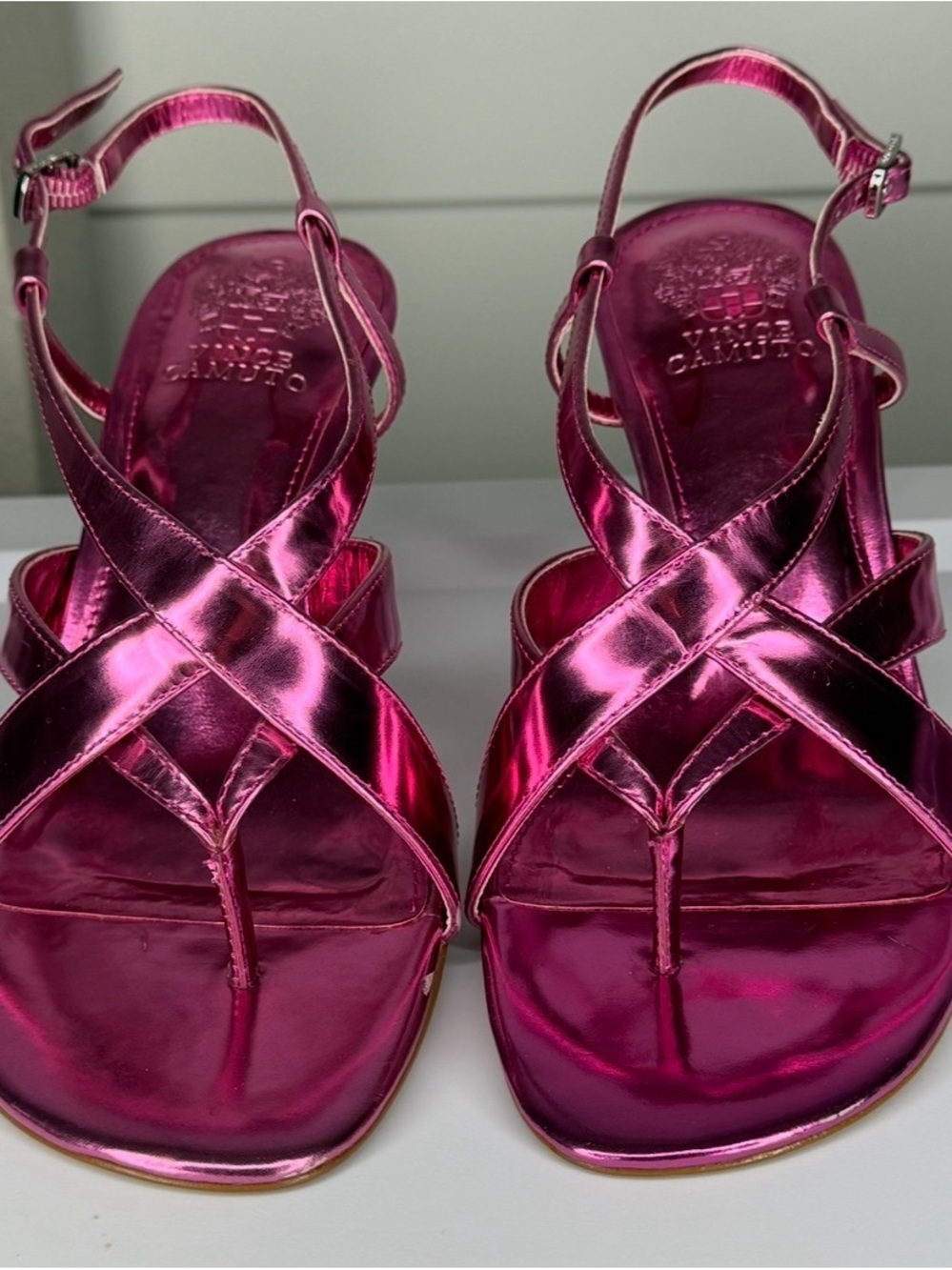 Vince Camuto Shiny Metallic Hot Pink dressy Strappy Heels womens size 9M